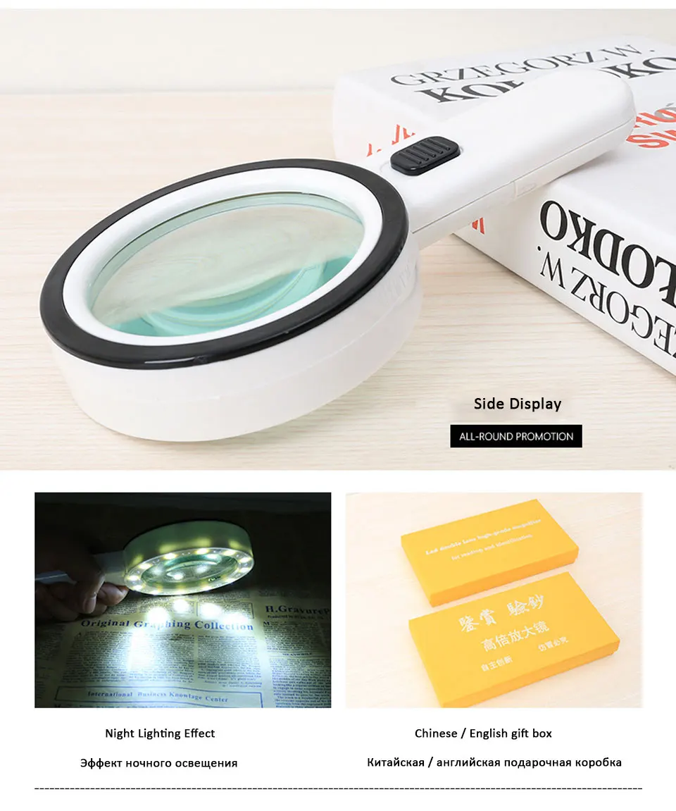 Description Picture 5 of itemHandheld Magnifier 30X Illuminated Magnifying Glass with 12LED Light Reading Magnifying Glass High Magnification Eye Loupe