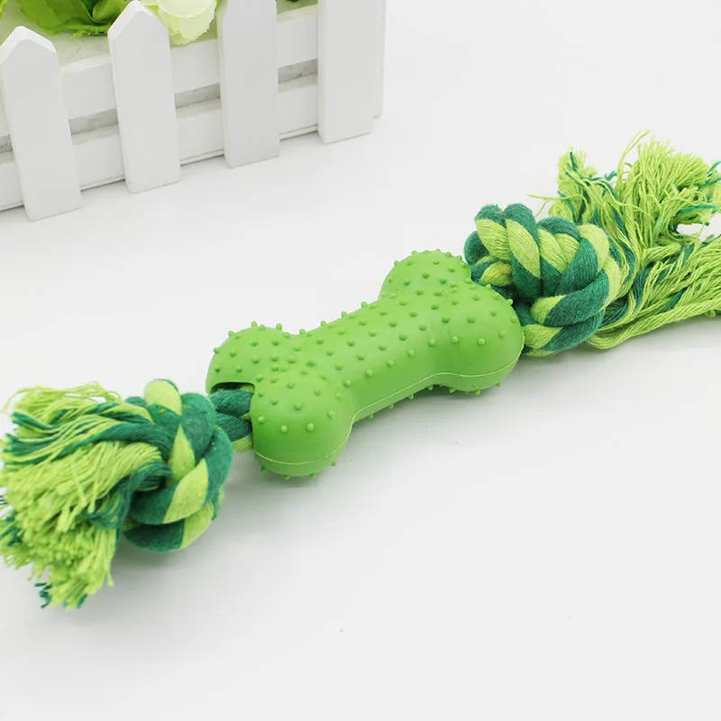 Description Picture 2 of itemPet Chew Toy TPR Plastic Bone Dog Toys Clean Up Puppy Tartar Molar Teeth Handmade Cotton Rope Robust Bite Resistant Dogs Product