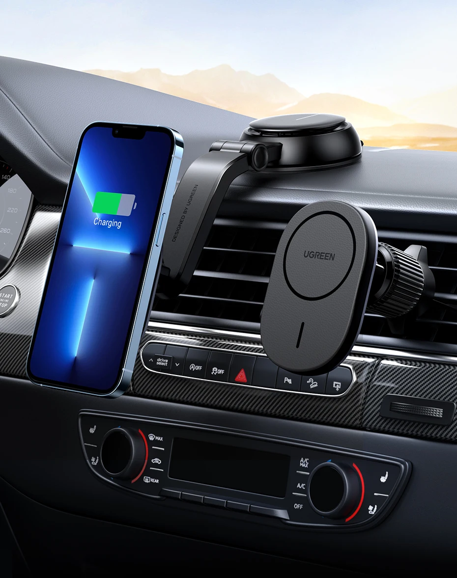 UGREEN Magnetic Wireless Car Charger For iPhone 14 13 12Pro Max Phone Holder Mount Wireless Charging Car Charger Macsafe