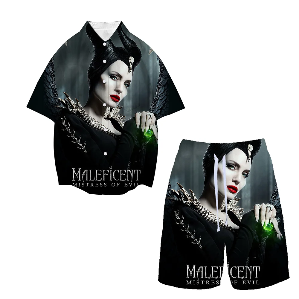 Iconic Brand Maleficent Casual Loose Shirt Tops Boys Girls Kids Short Pants Suits Men Women Lapel Short Sleeve Shirts Sets