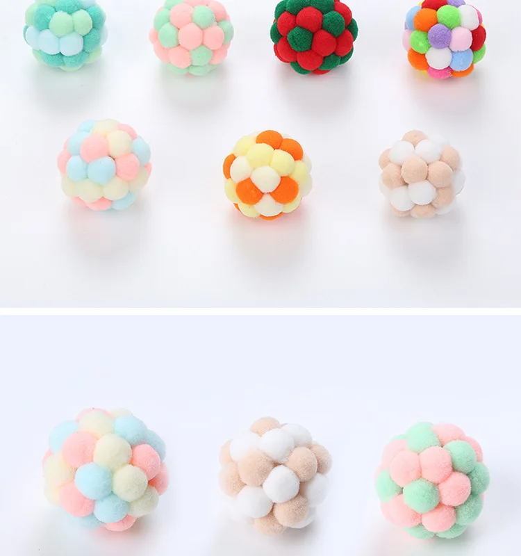 Description Picture 2 of item1/3Pcs DIY Plush Ball Cat Toy Rainbow Cat Interactive Toy Kitten Puppy Colorful Handmade Bell Bouncy Ball Pet Gift Supplies