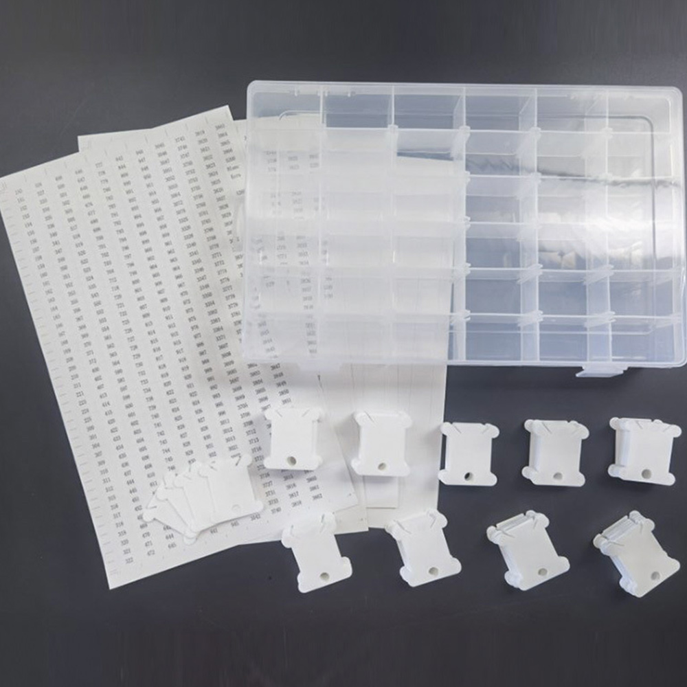 36 Grids Plastic Embroidery Floss Organizer Box & 50 Floss Bobbins & 2PCS Floss Number Stickers for Sewing