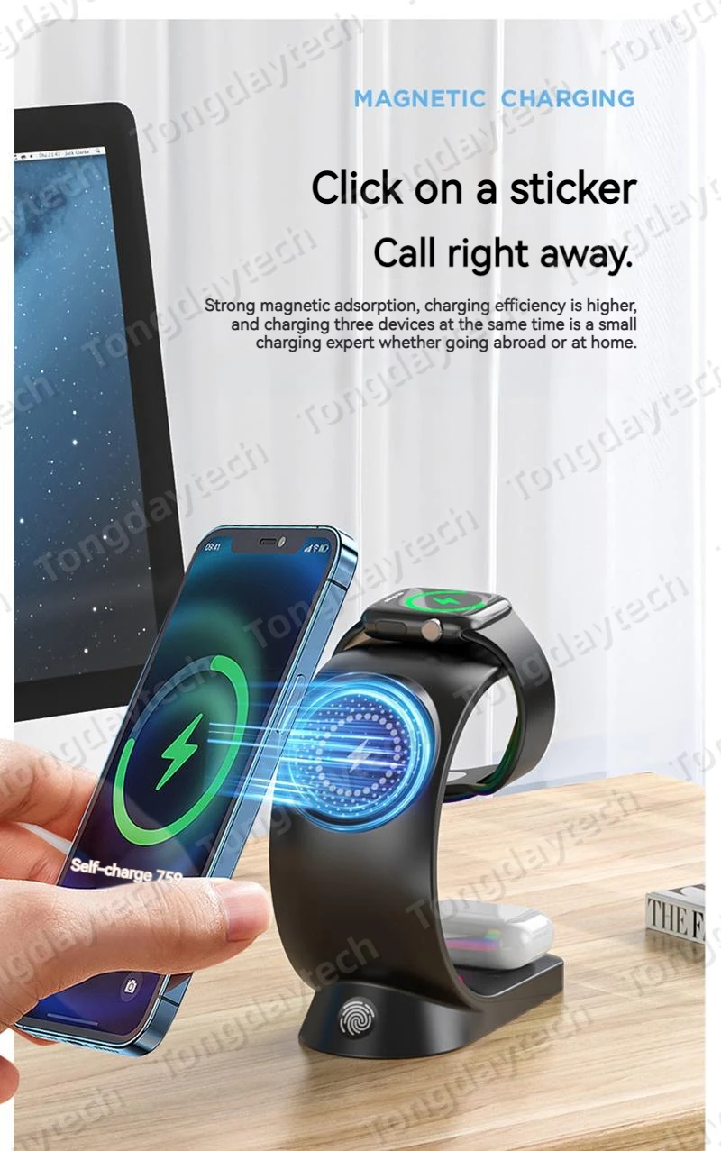 Description Picture 6 of item5in1 RGB Atmosphere Light 15W Magnetic Wireless Charger for Iphone XS XR 11 12 13 14 Pro Max Airpods Pro Apple Watch Stand