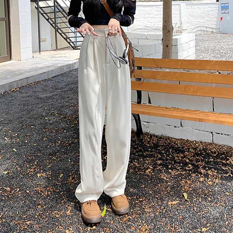 Description Picture 6 of itemRimocy Korean White Wide Leg Trousers for Women Autumn Baggy High Waist Suit Pants Woman Fashion Office Loose Straight Pants