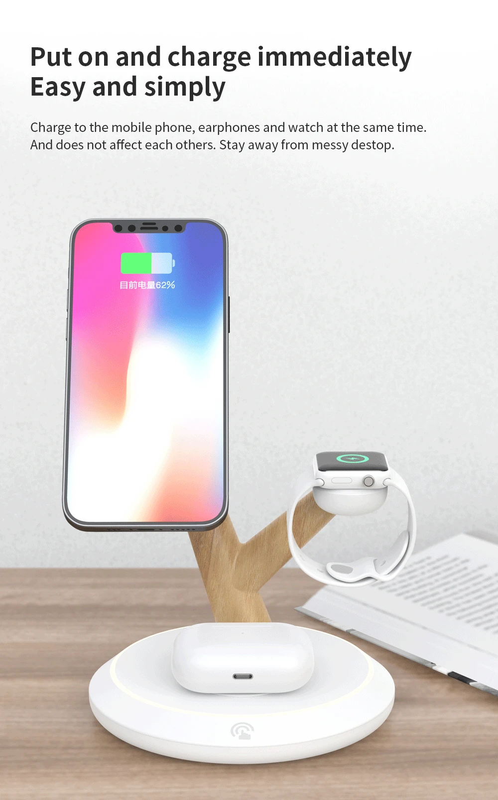 Description Picture 5 of item3 in 1 Magnetic Wireless Charger Tree Shape Stand For iPhone 13 12 Pro Max 15W Fast Charging Station For Apple Watch For AirPods