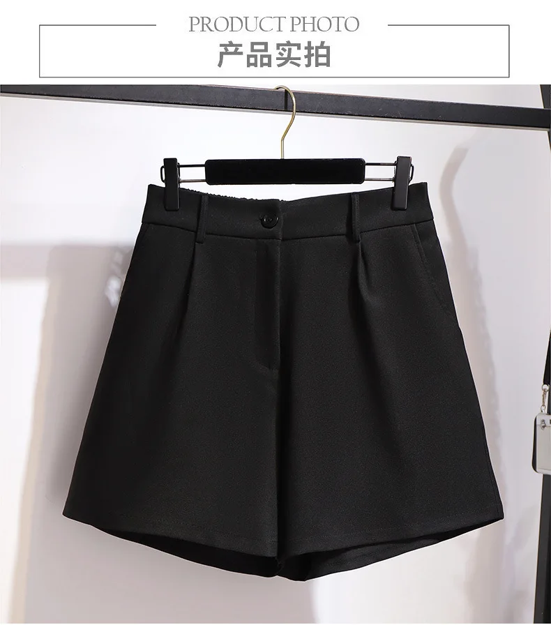 Description Picture 3 of item2021 Spring Summer Plus Size Shorts For Women Large Loose Casual Elastic Waist High Waist Wide Leg Shorts Black 4XL 5XL 6XL 7XL