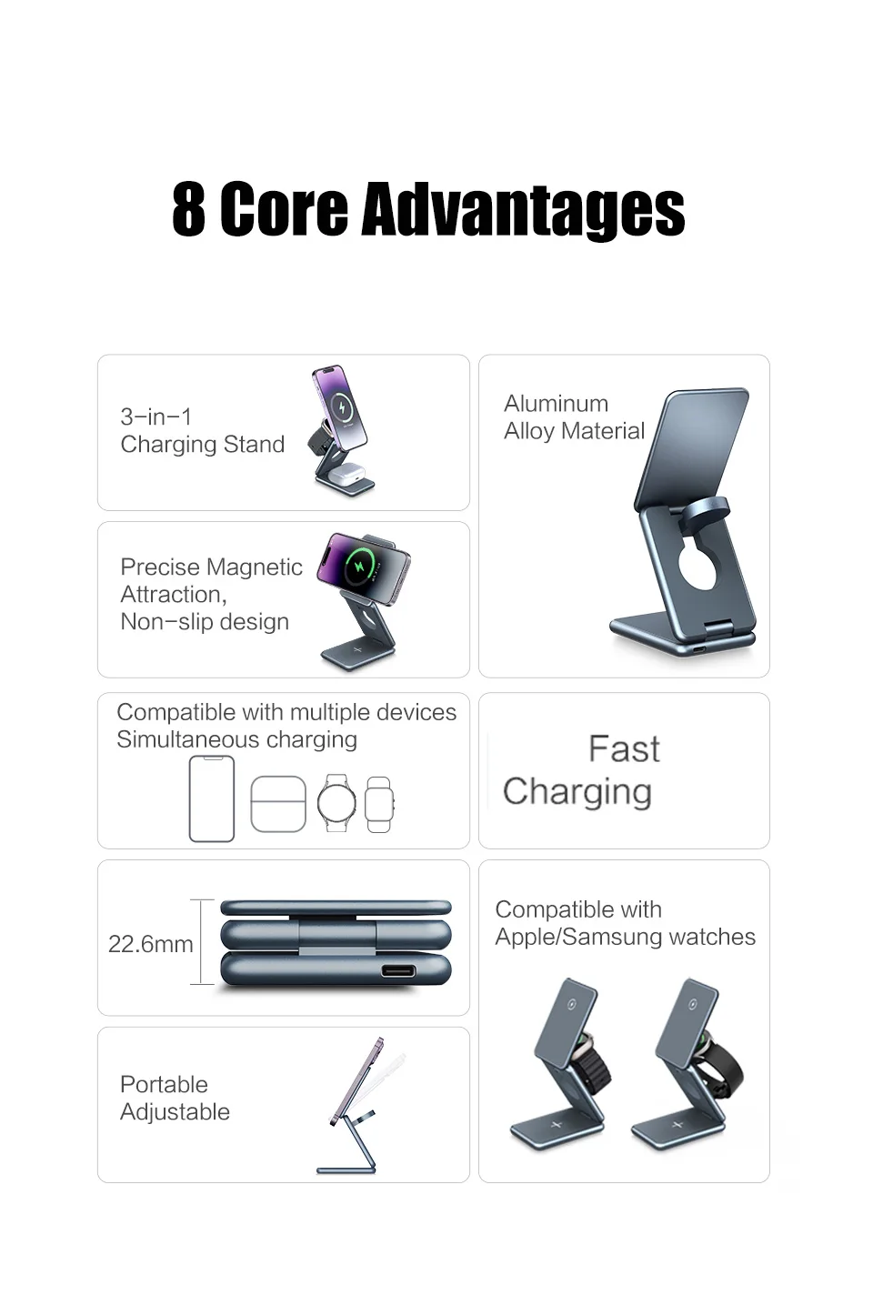 Magnetic 3 in 1 Foldable Wireless Charger Stand For iPhone 14 13 12 Pro Max Apple Samsung Watch 8 7 6 5 4 Fast Charging Station
