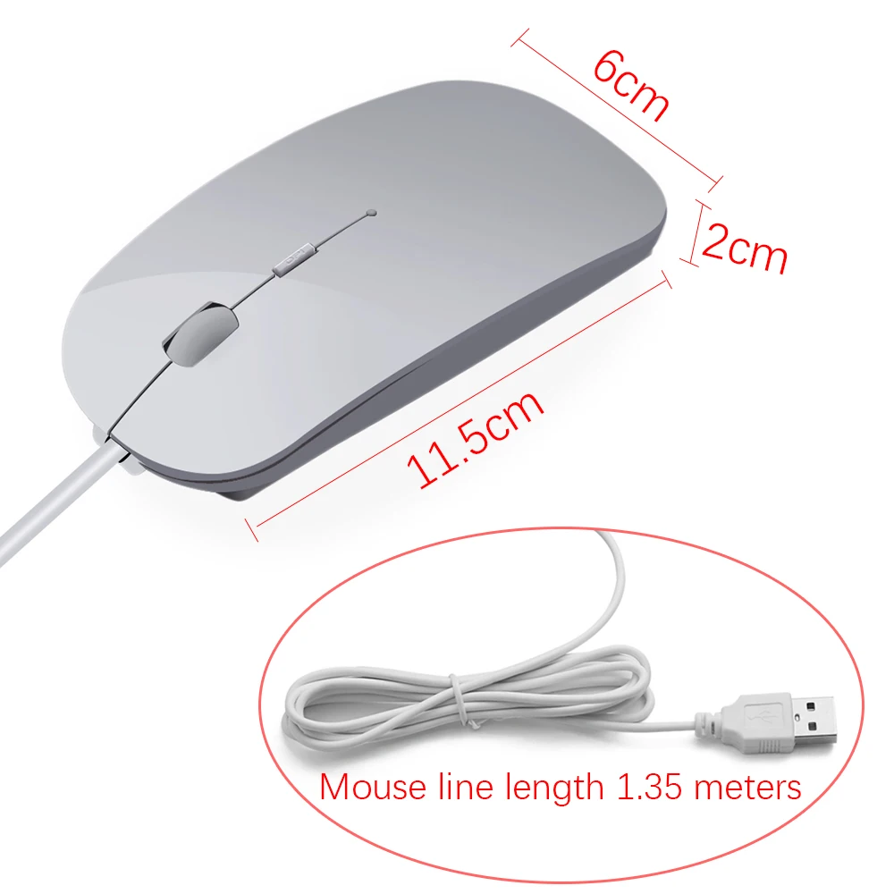 Description Picture 2 of item4 Colors Ultra Thin USB Wired Mouse 1600 DPI Mice Mute Button For Laptop PC Wired Mouse For MacBook Air Pro Computer Peripherals