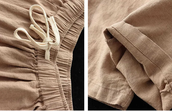 Description Picture 5 of itemRimocy 2022 Summer Casual Cotton Linen Pants Women Retro Pockets Loose Harem Pants Woman Solid Elastic Waist Trousers Female