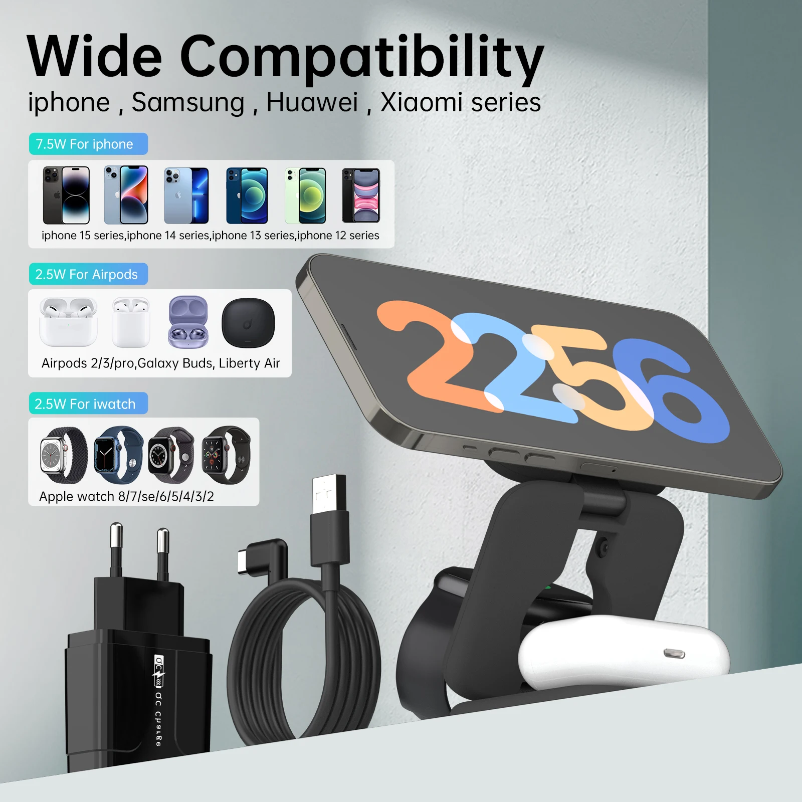 2024 New Upgrade Foldable Magnetic for iPhone 15 14 Wireless Charger Station for Apple Watch S9 Fast Charging Stand Dock Holder
