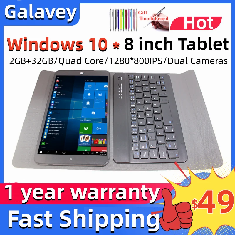 With Bluetooth Keyboard Case 8'' AR1 Windows 10 Netbook Quad Core 2GB RAM 32GB ROM Dual Cameras 1280*800IPS WIFI Tablets PC