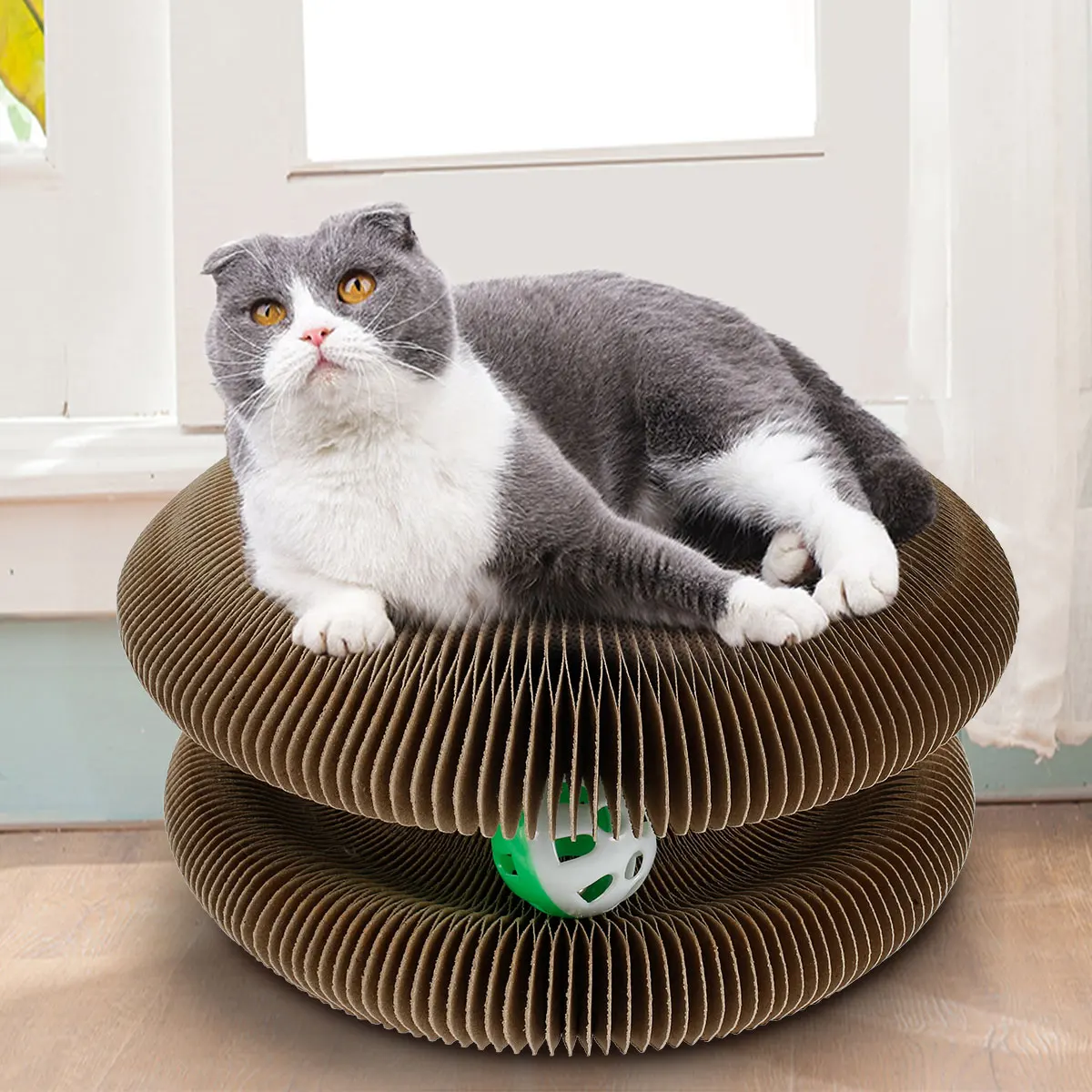 Description Picture 5 of itemFoldable Cat Scratch Board Durable Thickened Cat Scratcher Organ Toys Round Corrugated Cat Grinding Claw Scratching Interactive