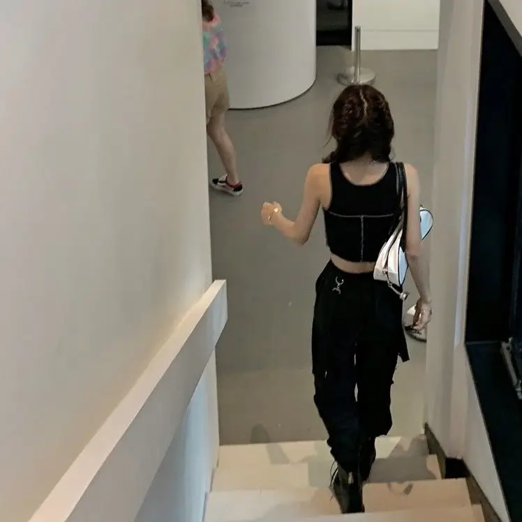 Description Picture 6 of itemHarajuku Spring Summer Cargo Pants Women Streetwear Black Elastic Waist Casual Ankle Length Women's Pants