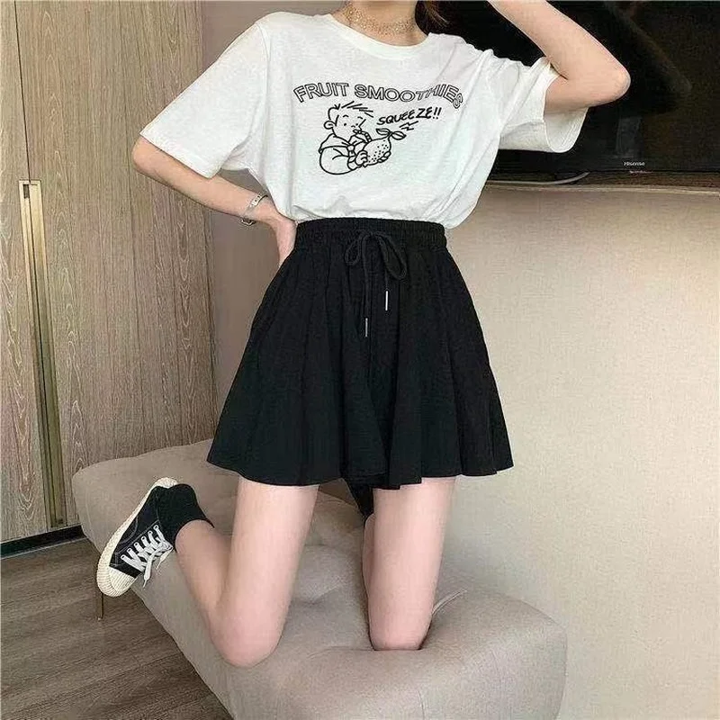 Description Picture 4 of itemMEXZT 5Xl Summer Shorts Skirts Women Elastic High Waist Casual Wide Leg Shorts Korean A Line Loose Mini Skirt Black Short Pants