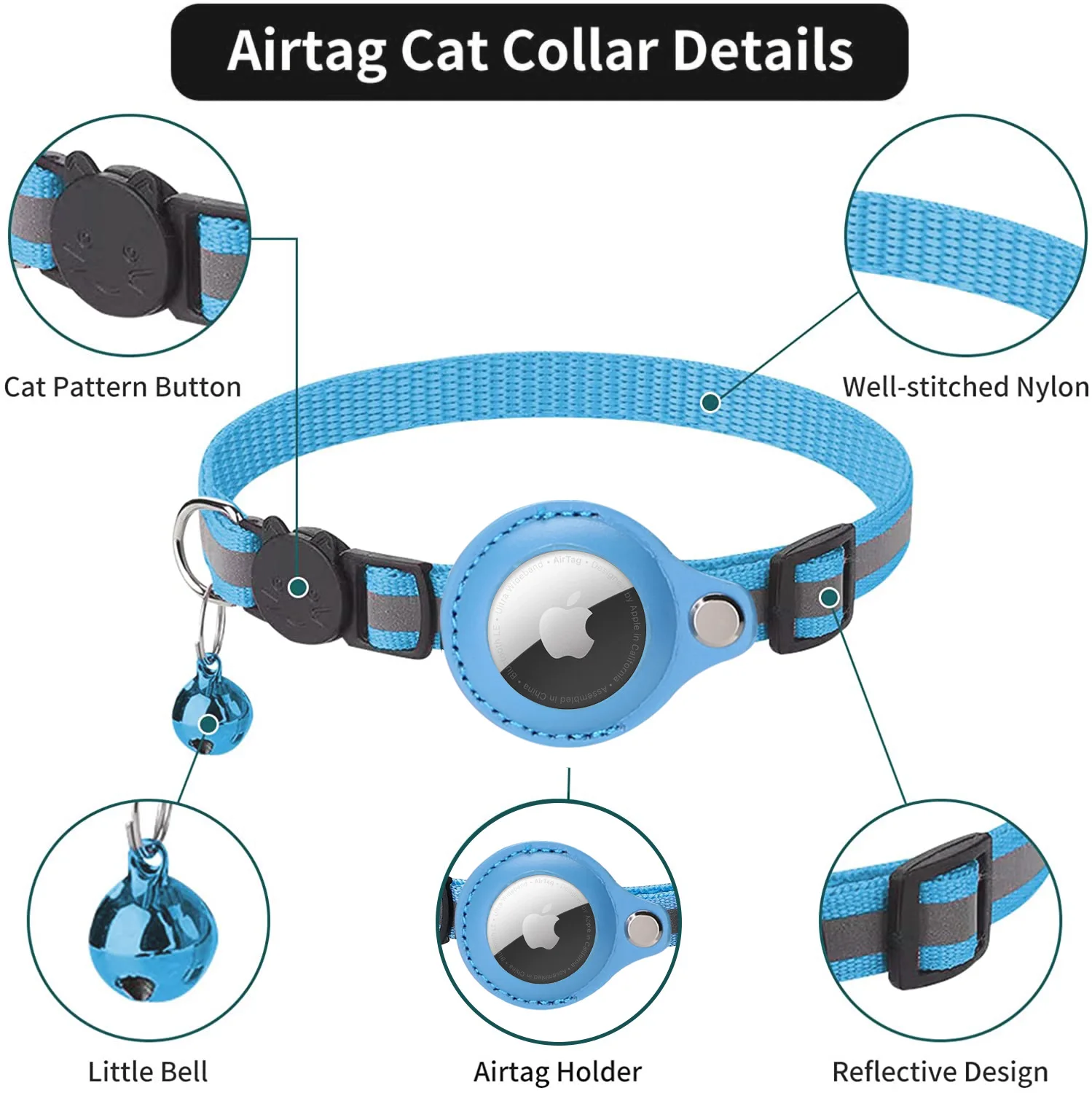 Description Picture 5 of itemCat Collar Airtag Protective Cover Tracker Anti Lost Location Collar Reflective Pet Collar Without AirTag