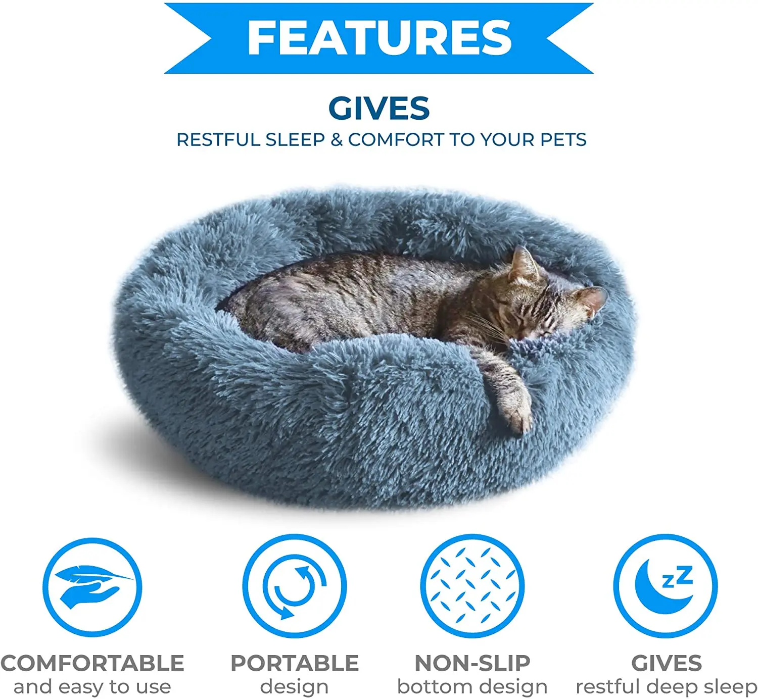 Description Picture 2 of itemRound Cat Bed Dogs Bed House Kennel Pet Mats Soft Long Plush Mat Pet Warm Basket Cushion Cats House Sofa Machine Wash Kennel