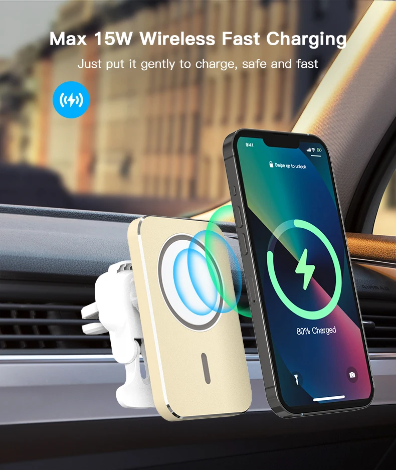 Description Picture 3 of item15W Fast Charging Magnetic Wireless Car Charger Mount For Magsafing For Iconic Brand iPhone 13 Pro Max 12 Mini Aluminium Phone Holder
