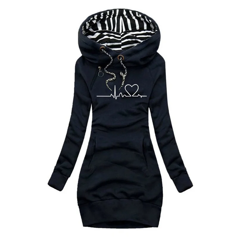 Description Picture 5 of itemWomen Fashion Long Sleeve Hoodie Dresses Autumn Winter Hooded Sweater dress Slim Fit Pullovers Long Sweatshirt