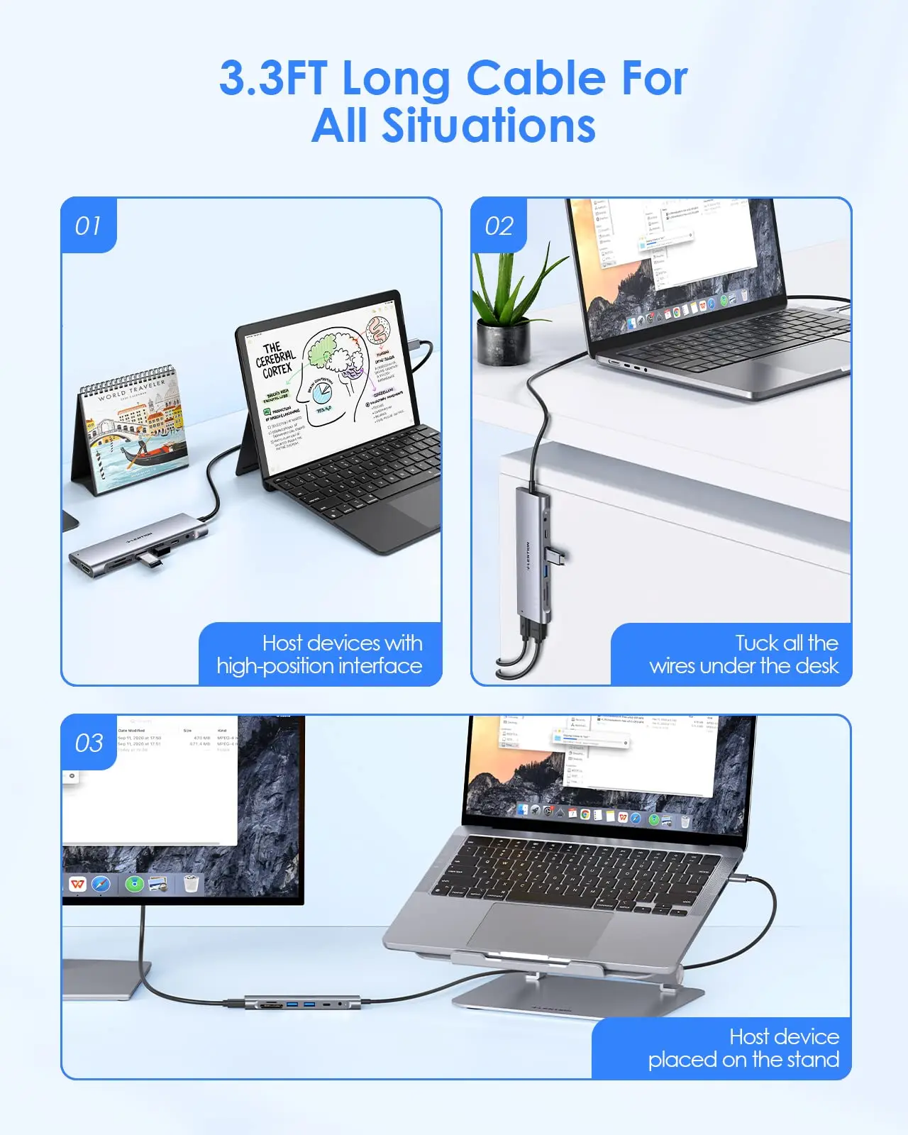 Lention 1M Cable USB C Hub with 4K HDMI 2 USB 3.0 Card Reader Aux Type C Data/Charging Apply MacBook Pro Stable Driver Adapter
