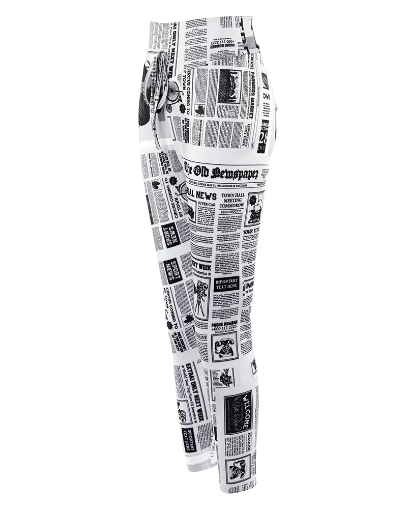 Description Picture 5 of itemWomen's casual sexy newspaper printed breeches Women's cartoon high waist Leggings Women's Sportswear
