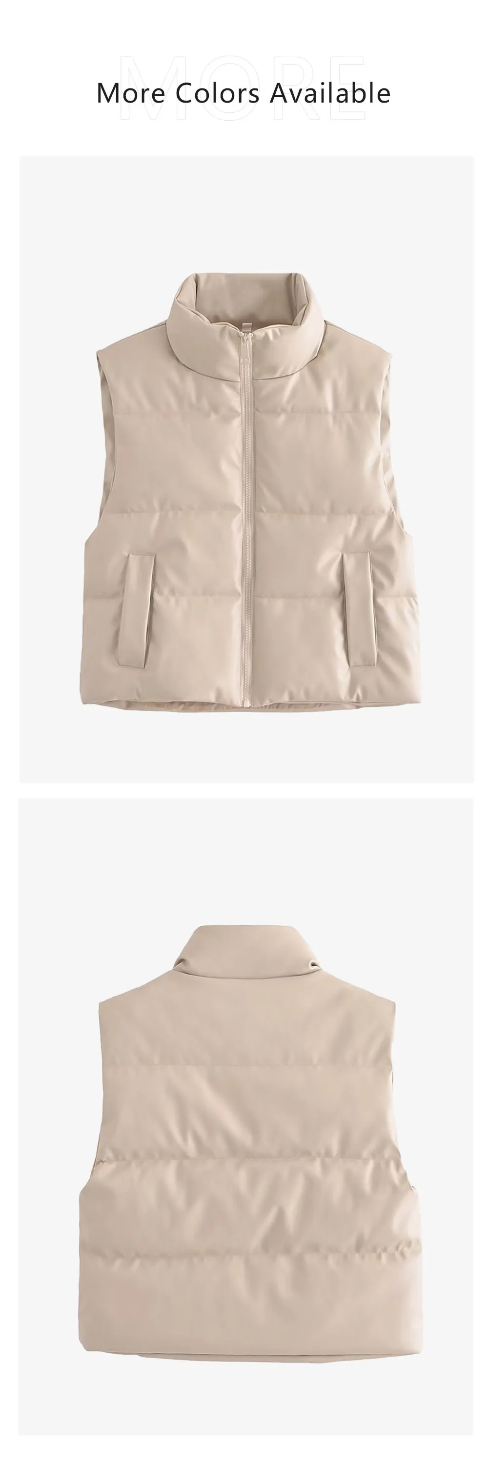 Description Picture 5 of itemUNIZERA 2023 Autumn/Winter New Product Women's Fashion Casual PU Faux Leather Standing Collar Sleeveless Cotton Coat Vest Vest