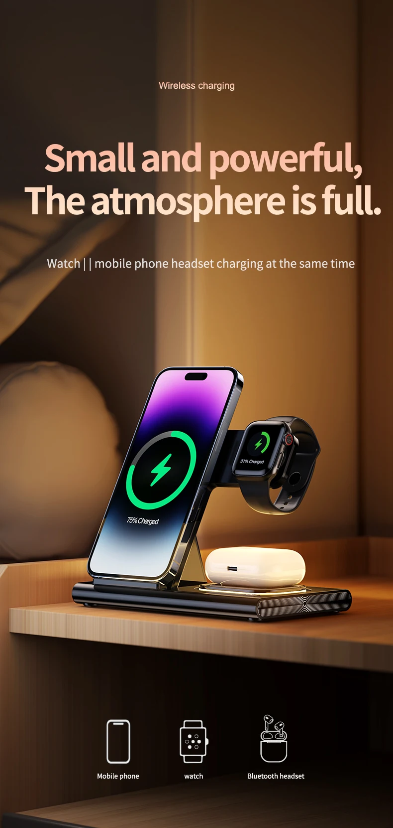 2023 HAAYOT 3 in 1 Wireless Chargers For iPhone 14 13 12 Series Fast Charging Dock Station For Apple Watch 8/7/6 Airpods Samsung