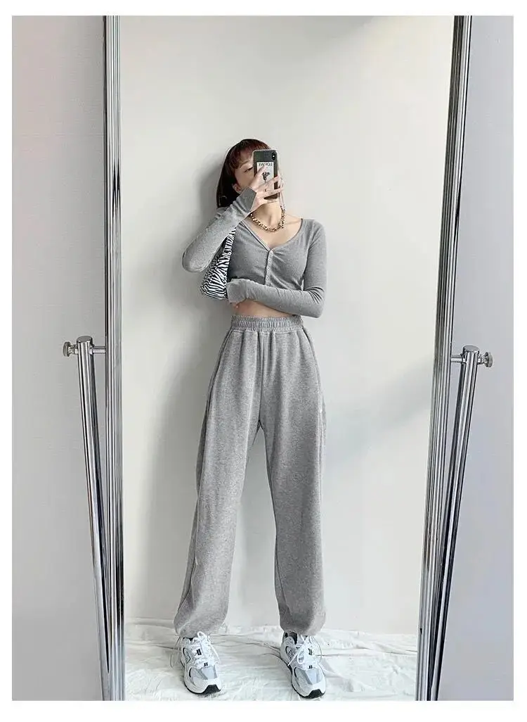 Description Picture 6 of itemHOUZHOU Women White Sweatpants Casual Baggy Sports Pants Joggers High Waisted Trousers Basic Classic Korean Streetwear All-match