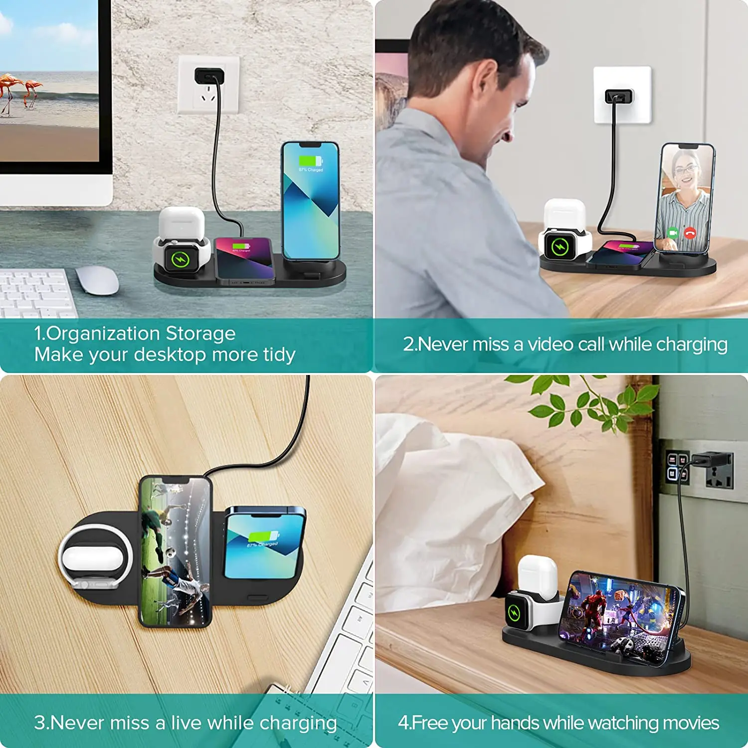 10 in 1 Wireless Charger Stand For iPhone 14 13 12 11 Samsung Iconic Brand Fast Charging Dock Station for Airpods Pro iWatch 7