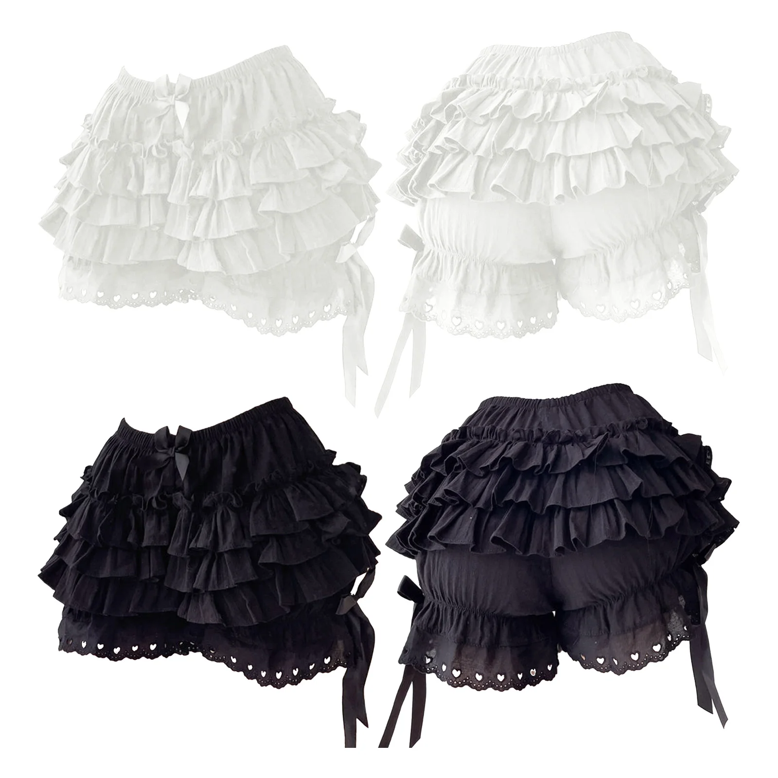Womens Tiered Frilly Bloomers Shorts Bowknot Ruched Culottes Maid Cosplay Ruffled Panties Victorian Anime Cosplay Costumes