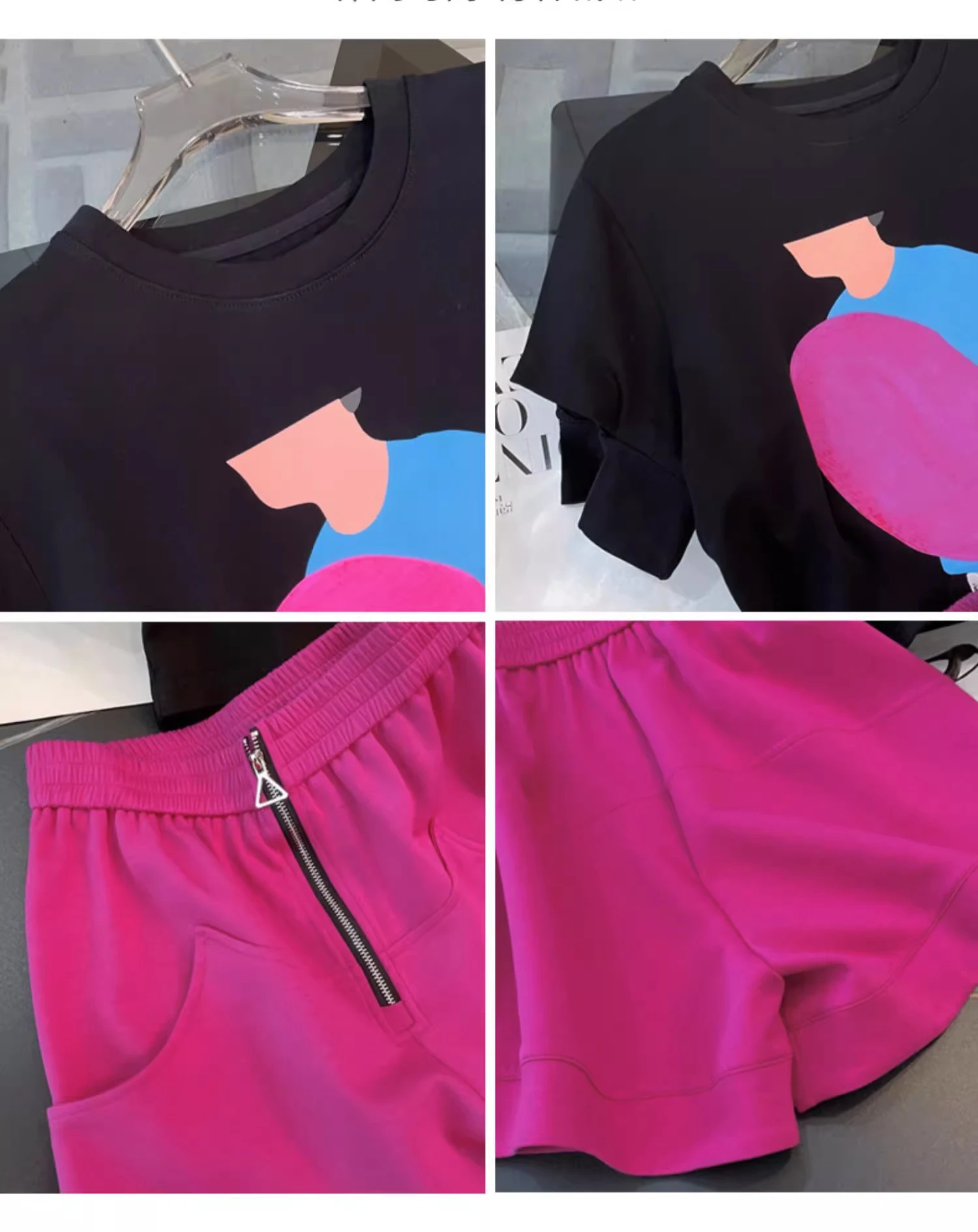 Description Picture 4 of itemSummer Outfits Short Sleeved Two Piece Set For Women 2023 Casual O-Neck Strapless T Shirt+Wide-Leg Shorts Suit Female Tracksuit