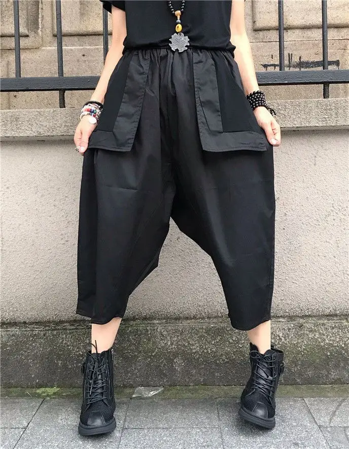 Description Picture 4 of itemNine-point Pants Harajuku Casual Cargo Pants Solid Baggy Straight Trouser Wide Leg Pockets Joggers Trousers Y2K Women Streetwear