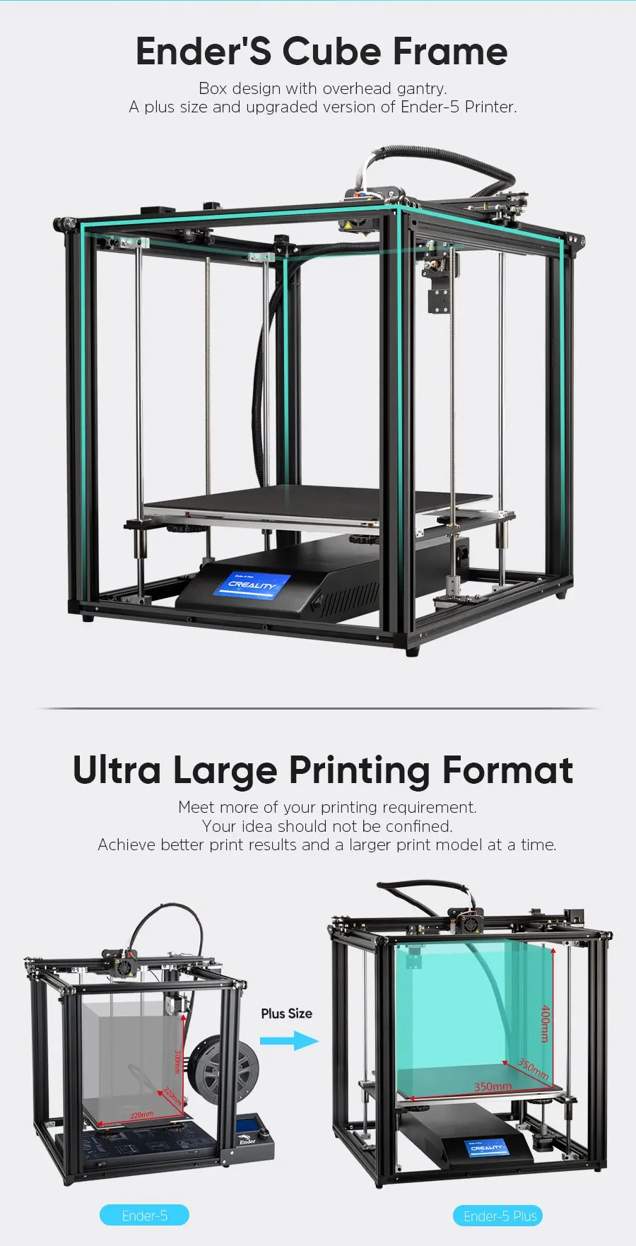 Description Picture 4 of itemCREALITY 3D Ender-5 Plus 3D Printer Dual Y-axis Motors BL Touch Glass Build Plate Power off Resume Printing Masks Ender 5 Plus