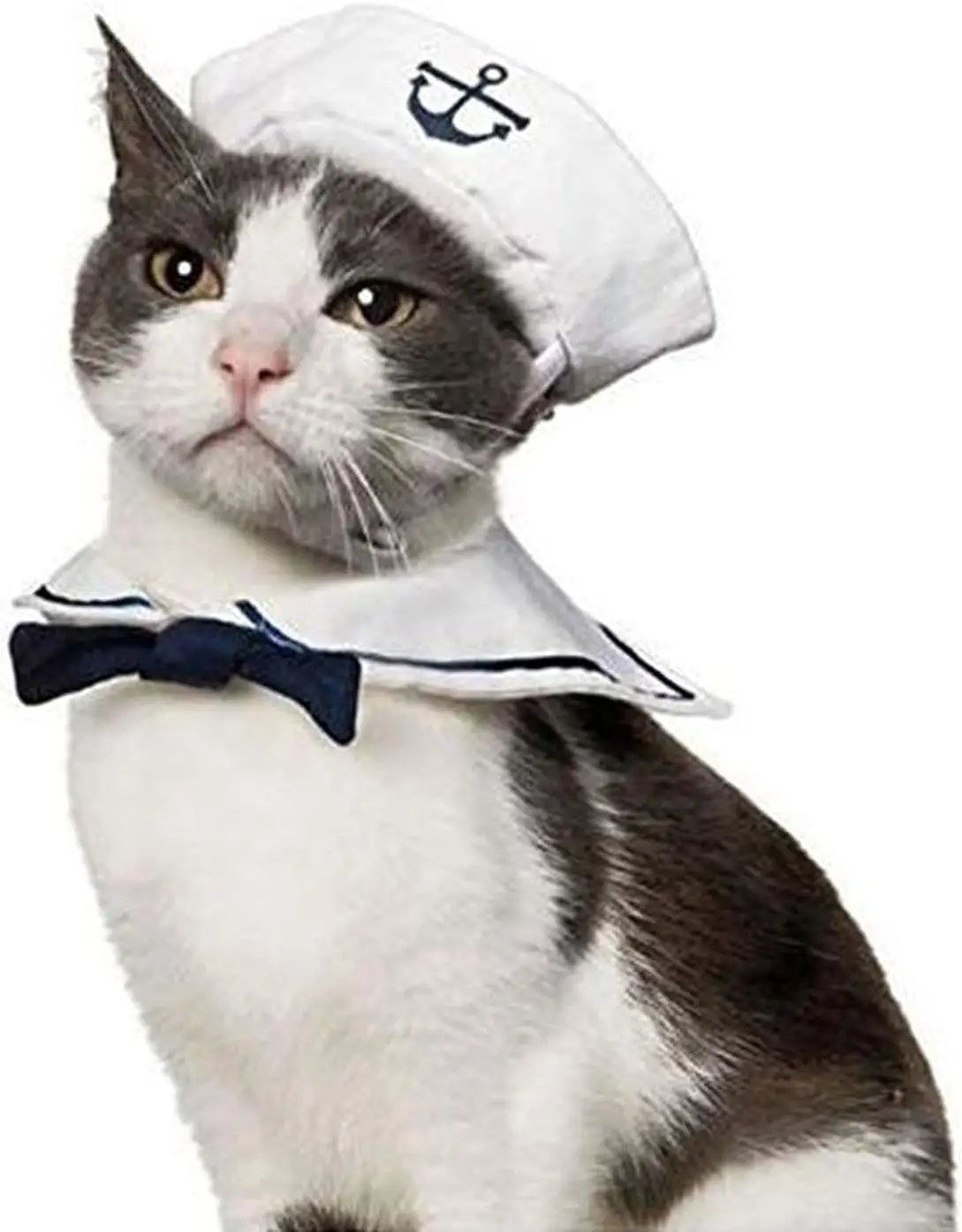Description Picture 2 of itemATUBAN Pet Sailor Costume for Cats Small Dogs Halloween Cat Sailor Hat with Tie Collar Doggy Navy Outfit Cosplay Apparel