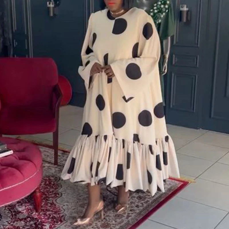 Description Picture 4 of itemWomen Sexy Polka Dot Printed Dress 2023 VONDA Autumn Dress Casual Loose Long Sleeve Party Midi Sundress Vintage Ruffled Vestidos