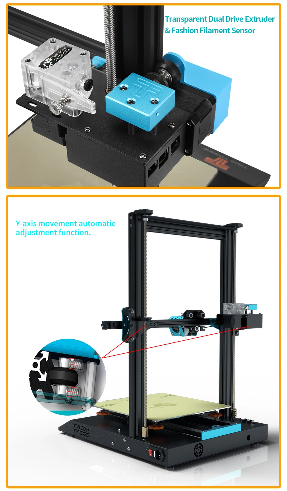 Description Picture 6 of itemTwotrees 3D Printer Bluer Plus BLU-5 I3 Mega PEI Magnetic Steel Platform 3D Touch Hotbed Auto Leveling Print Area 300x300x400mm