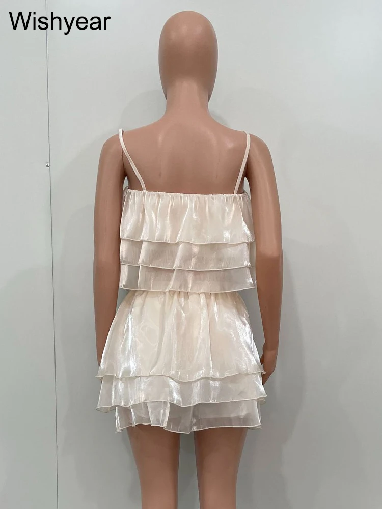 Description Picture 6 of itemWishyear Tulle Layered Crop Top Shorts Skirts Party Festival Ruffle Two Piece Summer Outfits for Women New In Matching Sets 2023