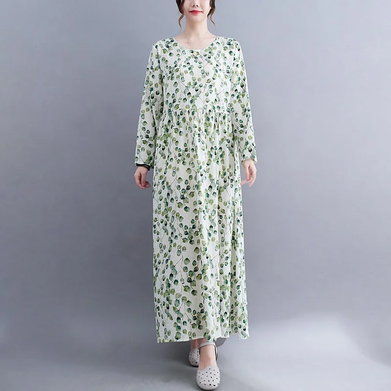Description Picture 3 of itemlong sleeve oversized cotton vintage floral dresses for women casual loose spring summer autumn dress elegant clothing 2023