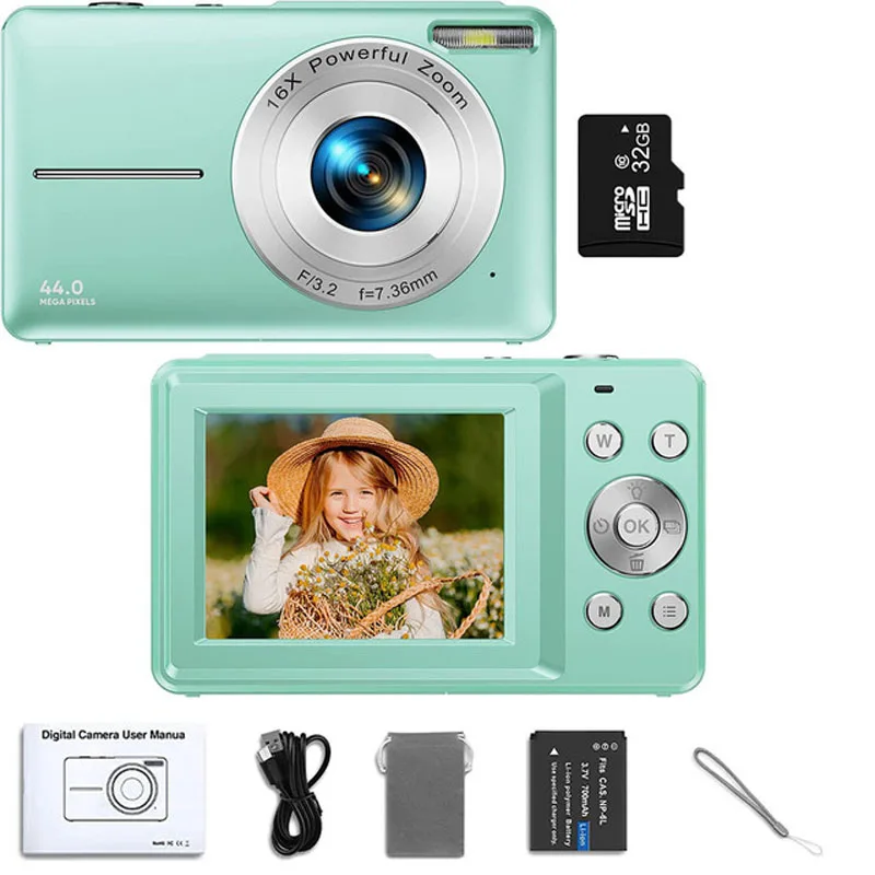 New 1080P Children's Digital Camera 32GB SD Card 16X Digital Zoom 48MP 2.4-inch Liquid Home Crystal Youth Blog Video Camera