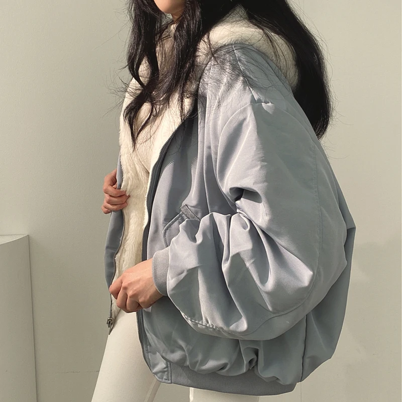 Description Picture 3 of itemWinter Women Thicken Warm Hooded Coat Oversized Kawaii Double Sided Cotton Y2k Zip Up Jacket Fashion Casual Loose Women's Wear