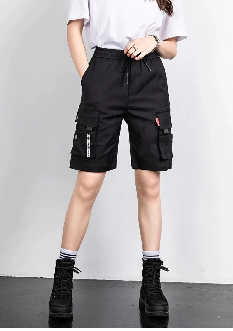 Description Picture 3 of itemZoki Bf High Waist Streetwear Cargo Shorts Summer Korean Women Loose Pockets Casual Shorts Chic Lace Up Harajuku Black Shorts