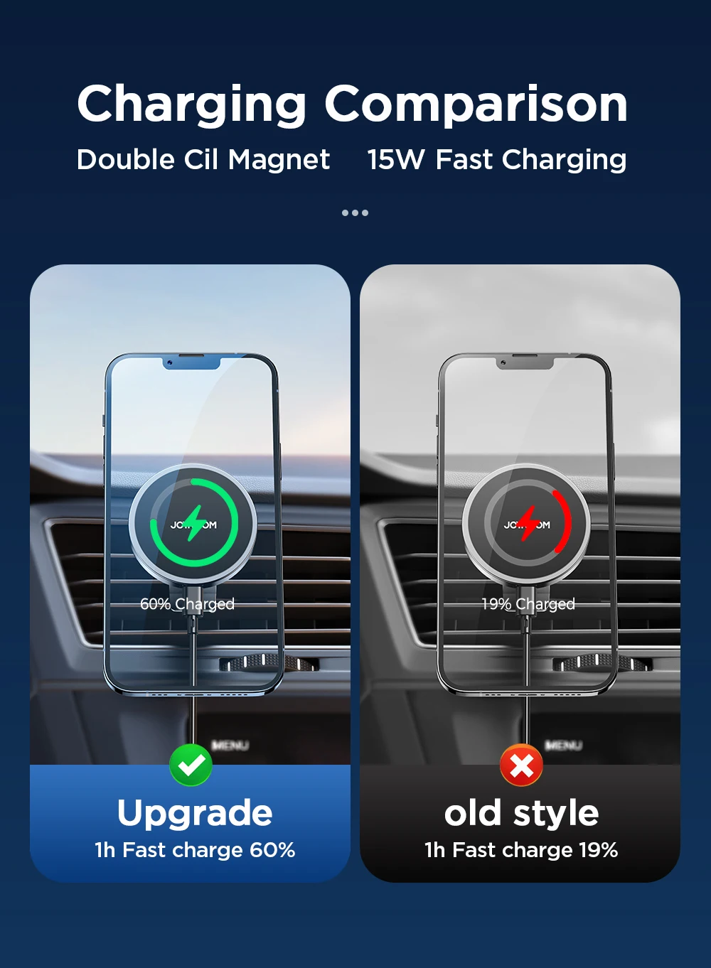 Description Picture 3 of itemJoyroom 15W Qi Magnetic Car Phone Holder Wireless Charger For iPhone 14 13 12 Series Fast Air Vent Charging Phone Holder Charger