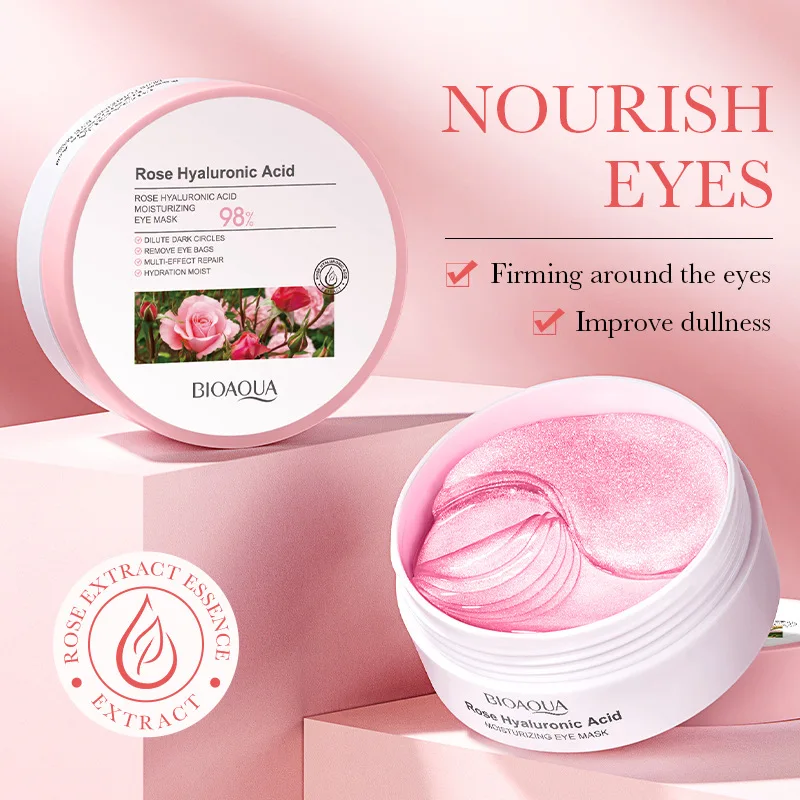 Description Picture 3 of itemBioaqua Moisturizing Rose Hyaluronic Acid Hydrating Eyes Mask Collagen Eye Patches Removal Black Eye Bag Anti-aging Improve Dry
