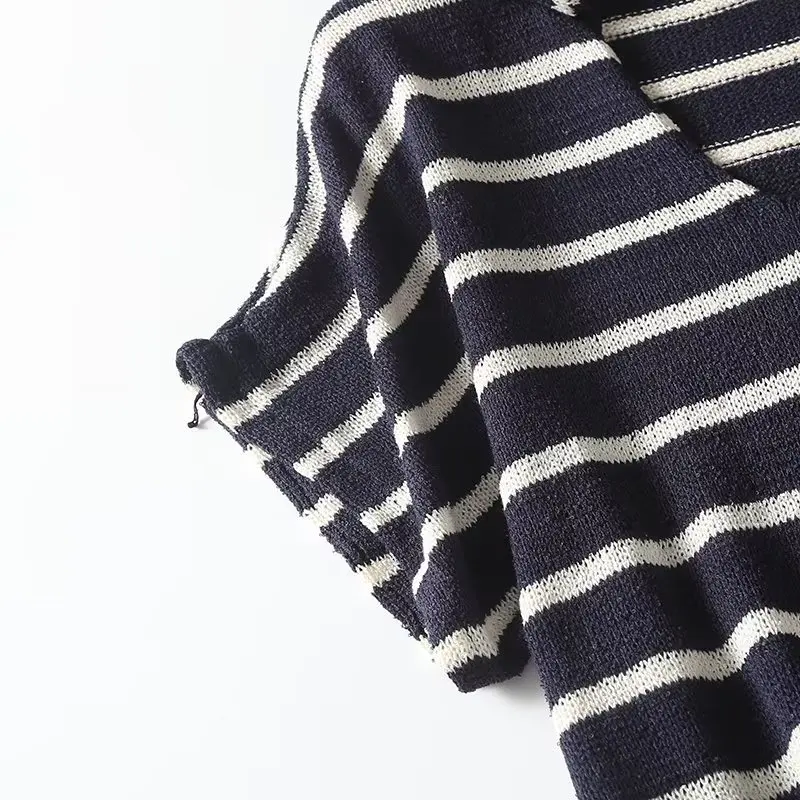 Description Picture 5 of itemWomen 2023 New Chic Fashion Polo shirt Neck Loose Casual stripes Midi Dress Vintage Short Sleeve Female Dresses robe Mujer