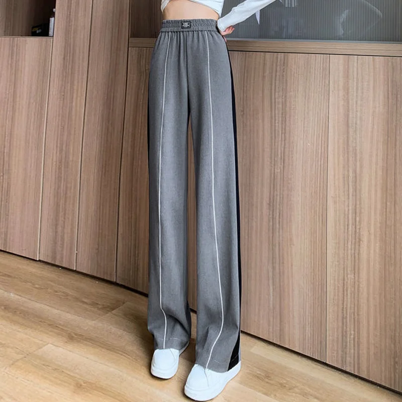 Casual Streetwear Loose Contrast Color Straight Wide Leg Trousers Female 2023 Summer Korean Fashion High Waist Baggy Pants Women