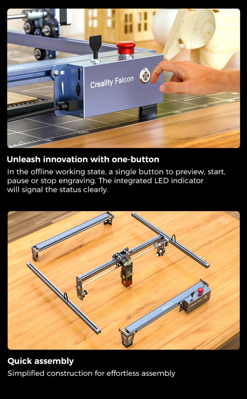 Description Picture 5 of itemCreality Official Falcon Pro 10W Laser Engraver CNC Machine DIY Laser Cutter Engraver Machine for Metal Wood Acrylic Leather