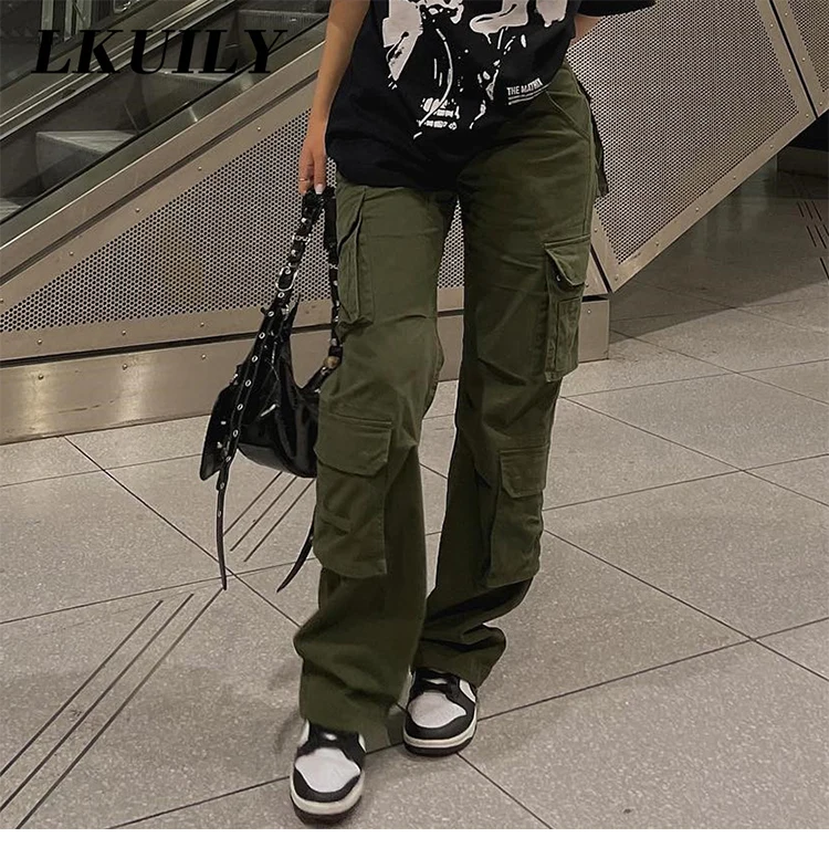 Description Picture 4 of itemVintage Y2k Cargo Pants Baggy Jeans Women Fashion 90s Streetwear Pockets Wide Leg High Waist Straight Denim Trousers Overalls