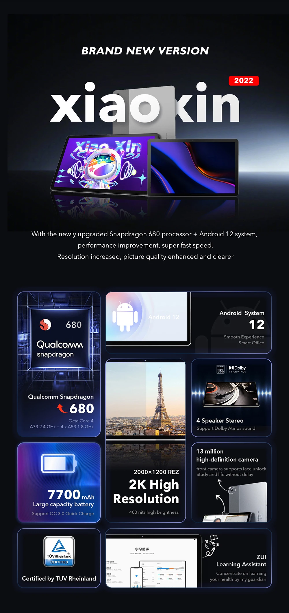 Iconic Brand Xiaoxin Pad 2022 Tablet Wifi Global Rom Tablets 10.6'' LCD 6GB+128GB LCD 120Hz Display 13MP Camera Andriod Tablet PC