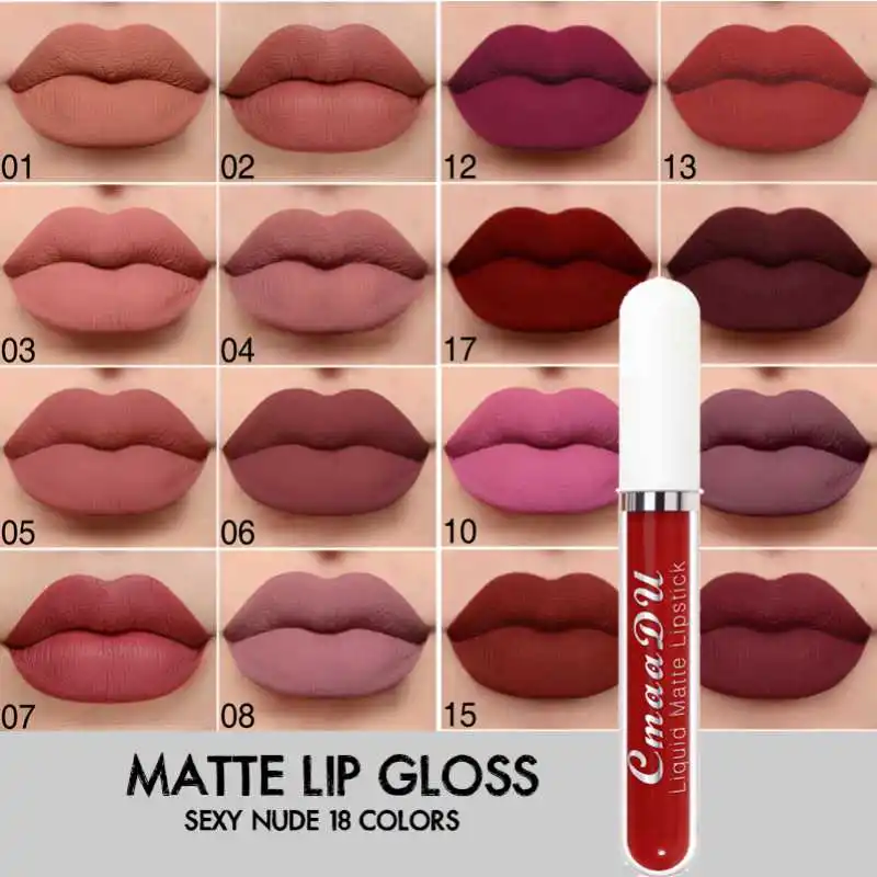 Description Picture 2 of item18 Colors Lipstick Velvet Matte Liquid Lipstick Waterproof Nude Lip Gloss Long Lasting Sexy Women Lip Tint Mud Cosmetics