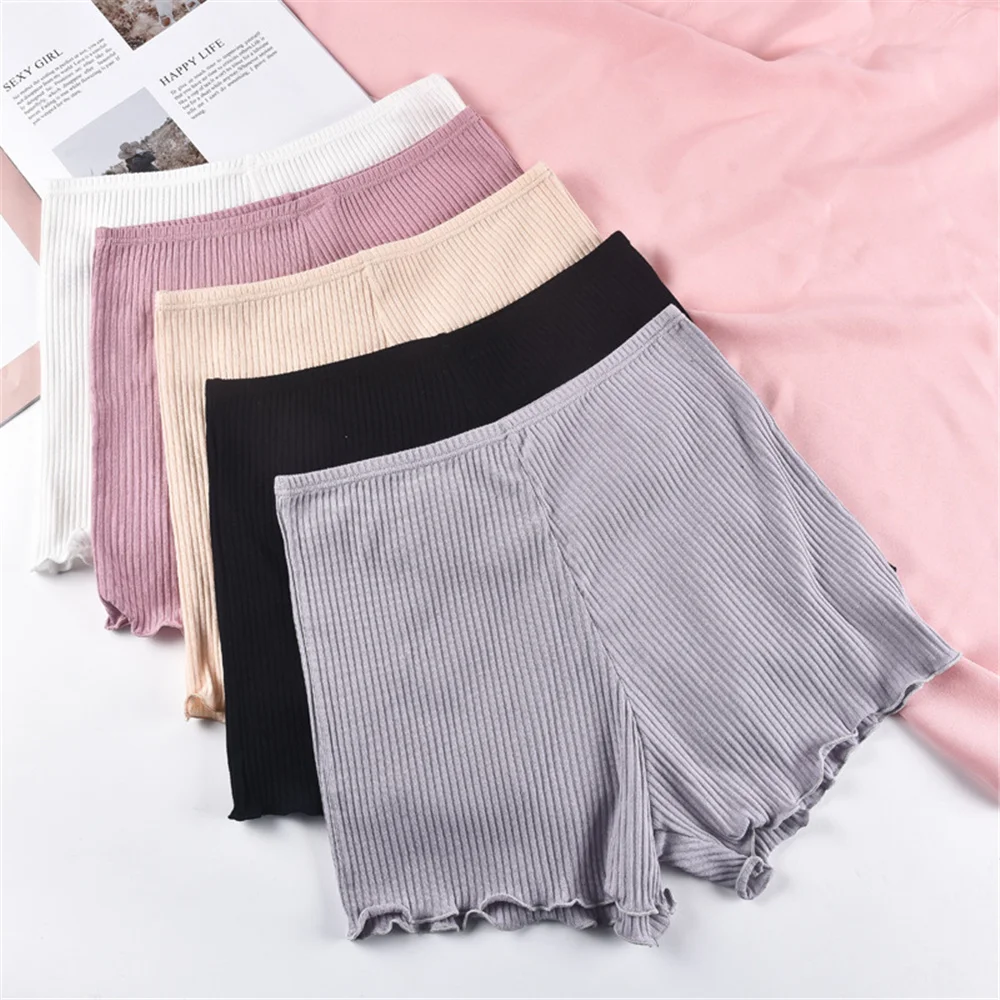 Women Safety Short Pants Lingerie Panties Security Ribbed Striped Seamless Elastic Underwear Boxer Shorts
