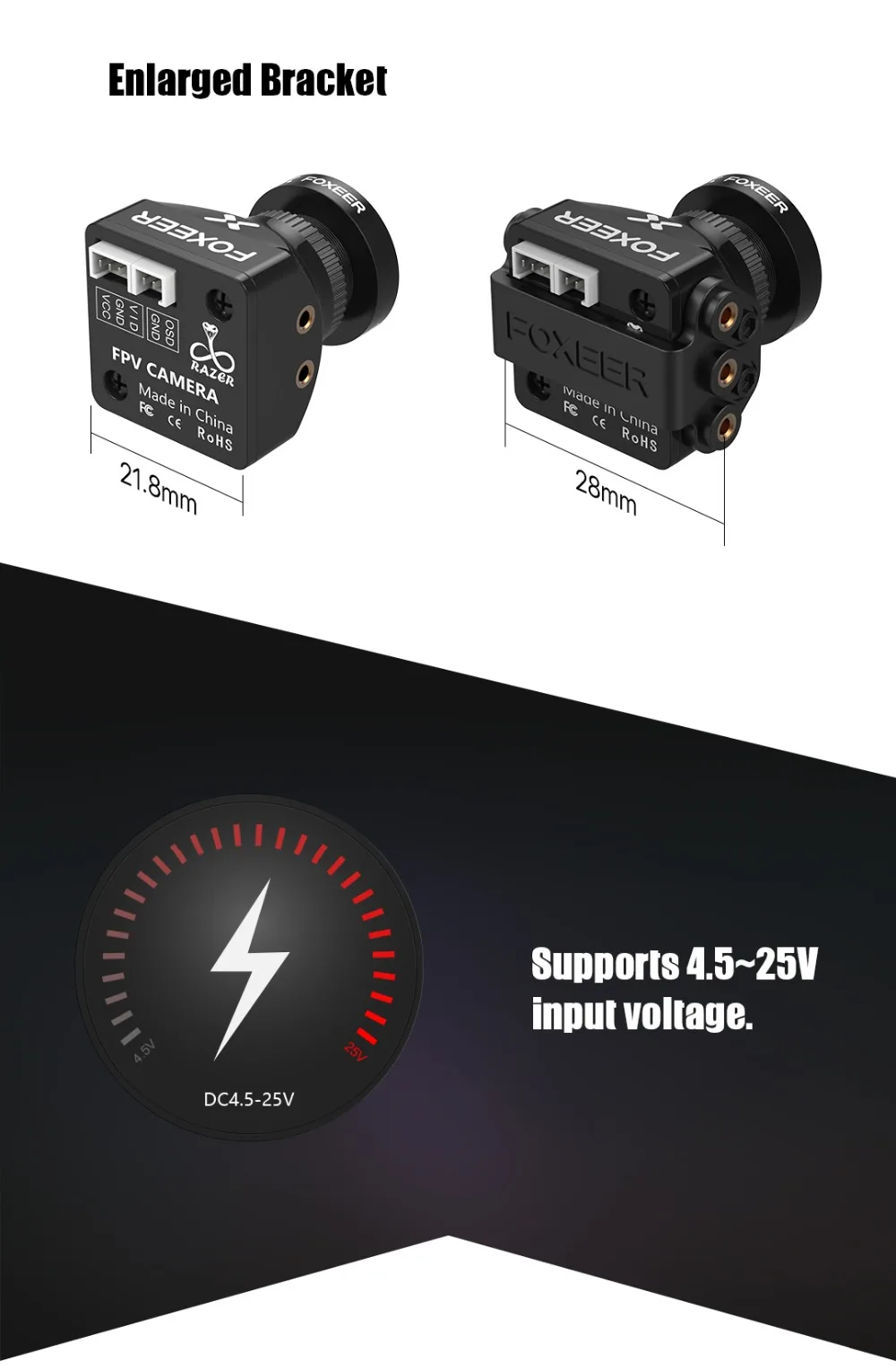 Description Picture 4 of itemFoxeer Razer Mini HD 5MP 2.1mm M12 Lens 1200TVL Standard FPV Camera 4:3/16:9 NTSC/PAL Switchable 4ms Latency Camera